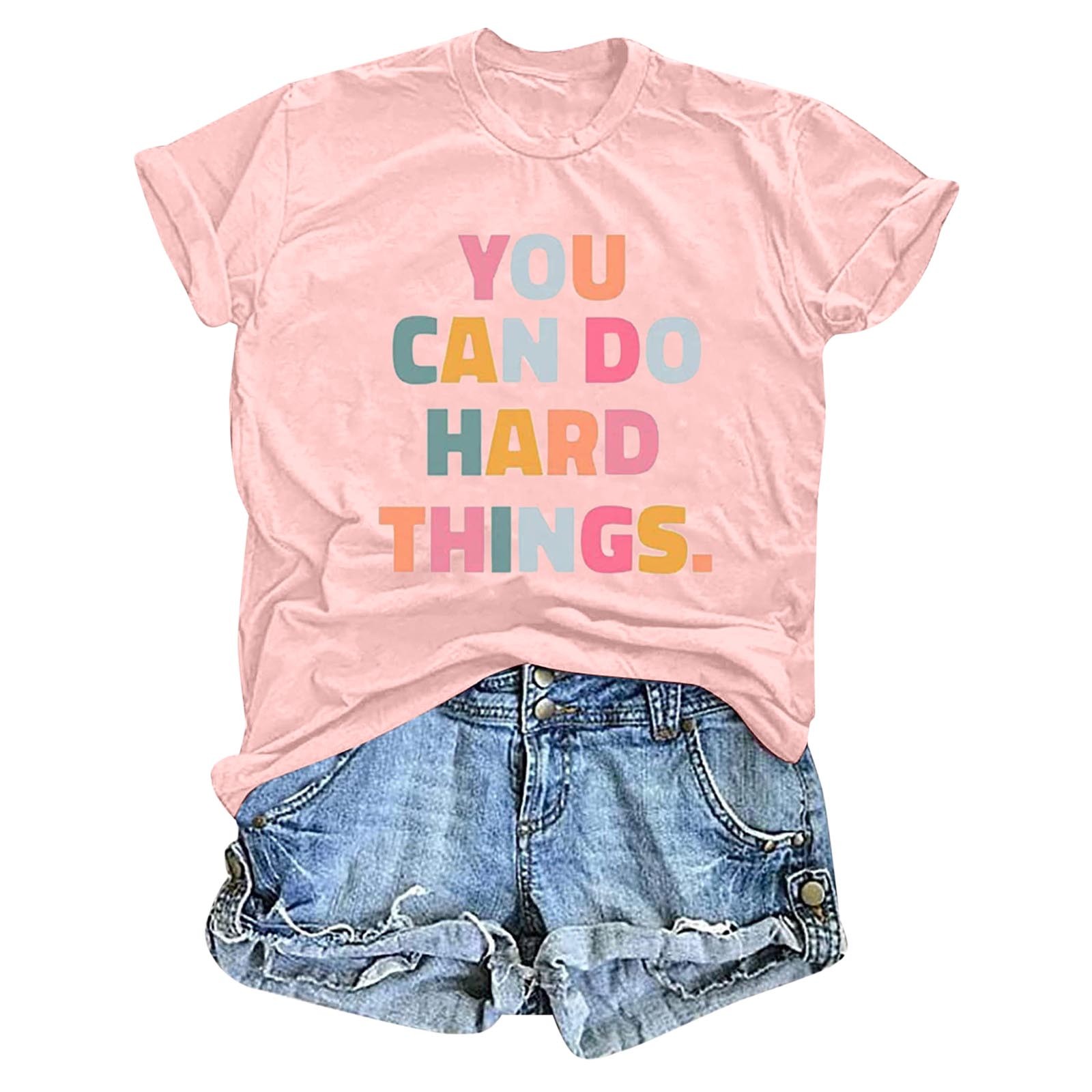 thumbnail image 4 of Camiseta gráfica para mujeres «You Hard Things» (Tú, cosas difíciles) para profesoras: manga corta, cuello redondo, estampado motivador, mezcla de poliéster y spandex, camiseta informal sobre salud, 4 of 5